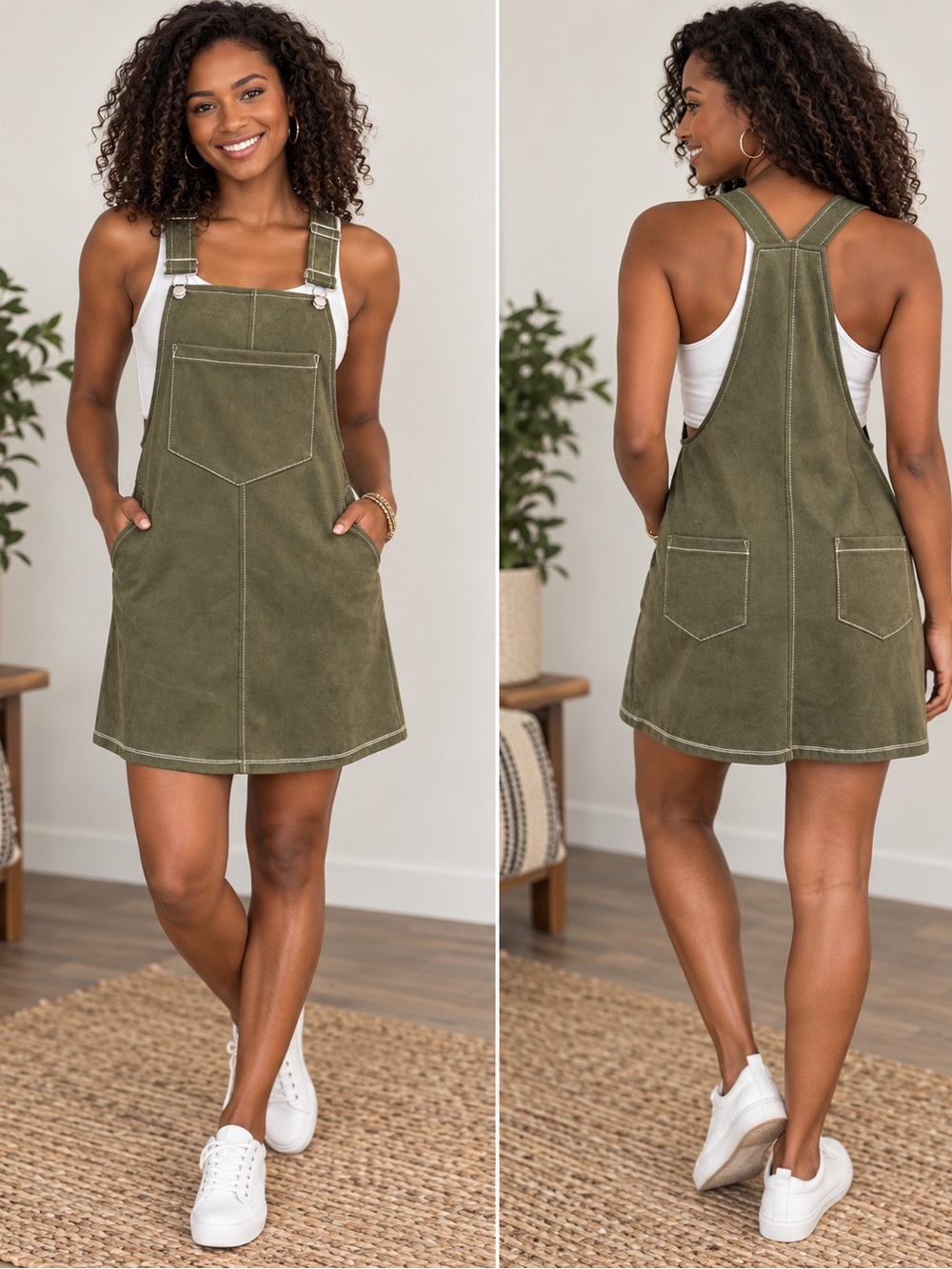 AUW Olive Green faux suede Utility Apron Dress size small